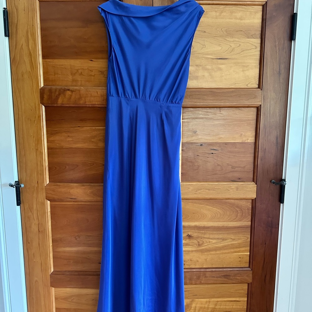 Astr X Revolve Monroe Dress. Asymmetrical Off the Shoulder Gown Blue - Picture 3 of 4
